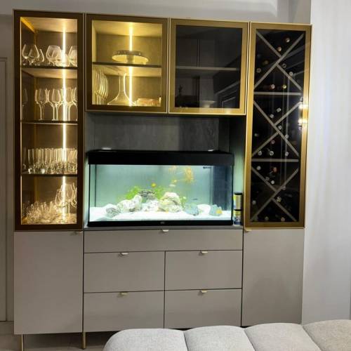 Mobilier living modern cu led si spatiu pentru acvariu