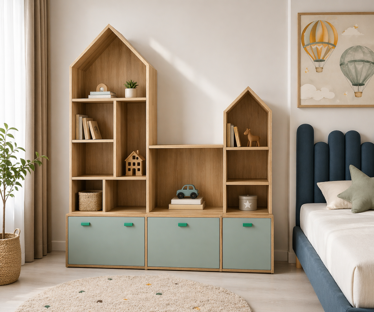 Bibliotecă modulară pentru copii – model Căsuțe