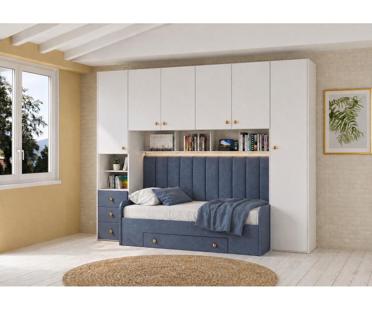 Dormitor tineret B1, PAL alb-denim