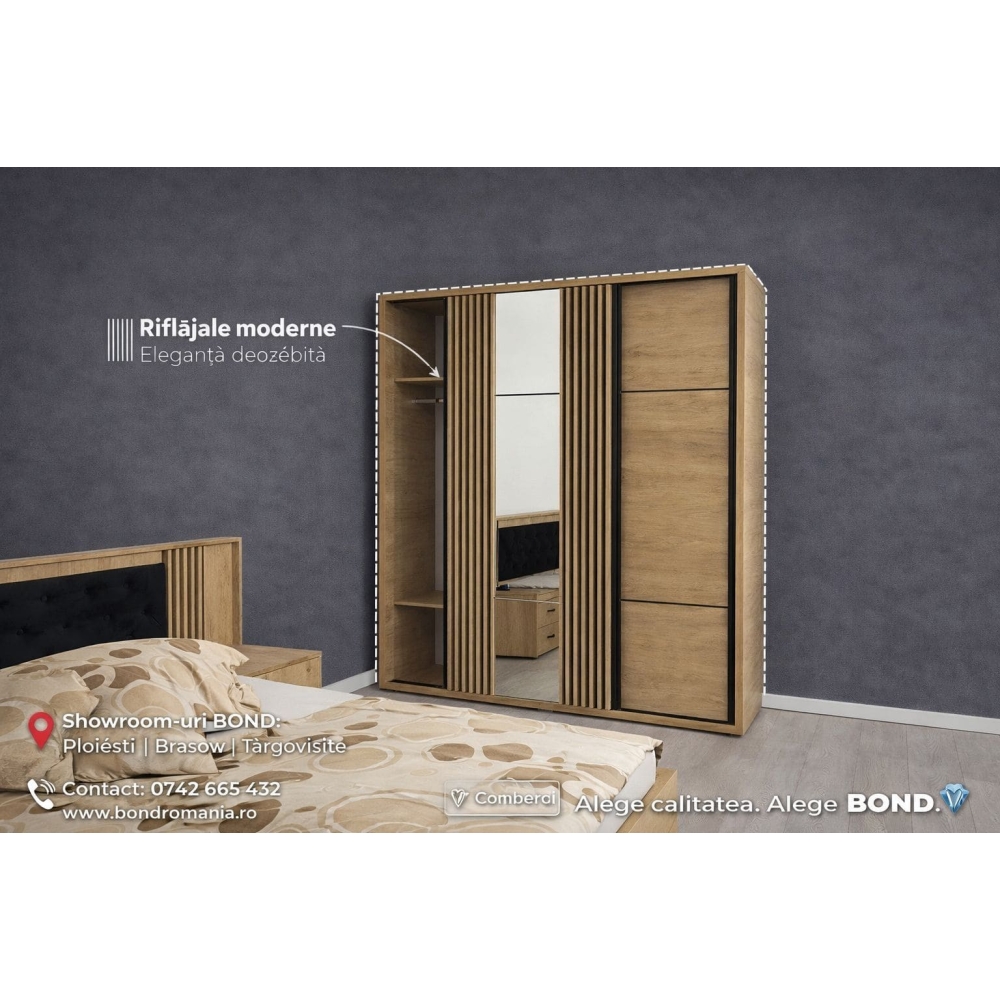 Dressing ATHOS, uși glisante, PAL stejar-negru
