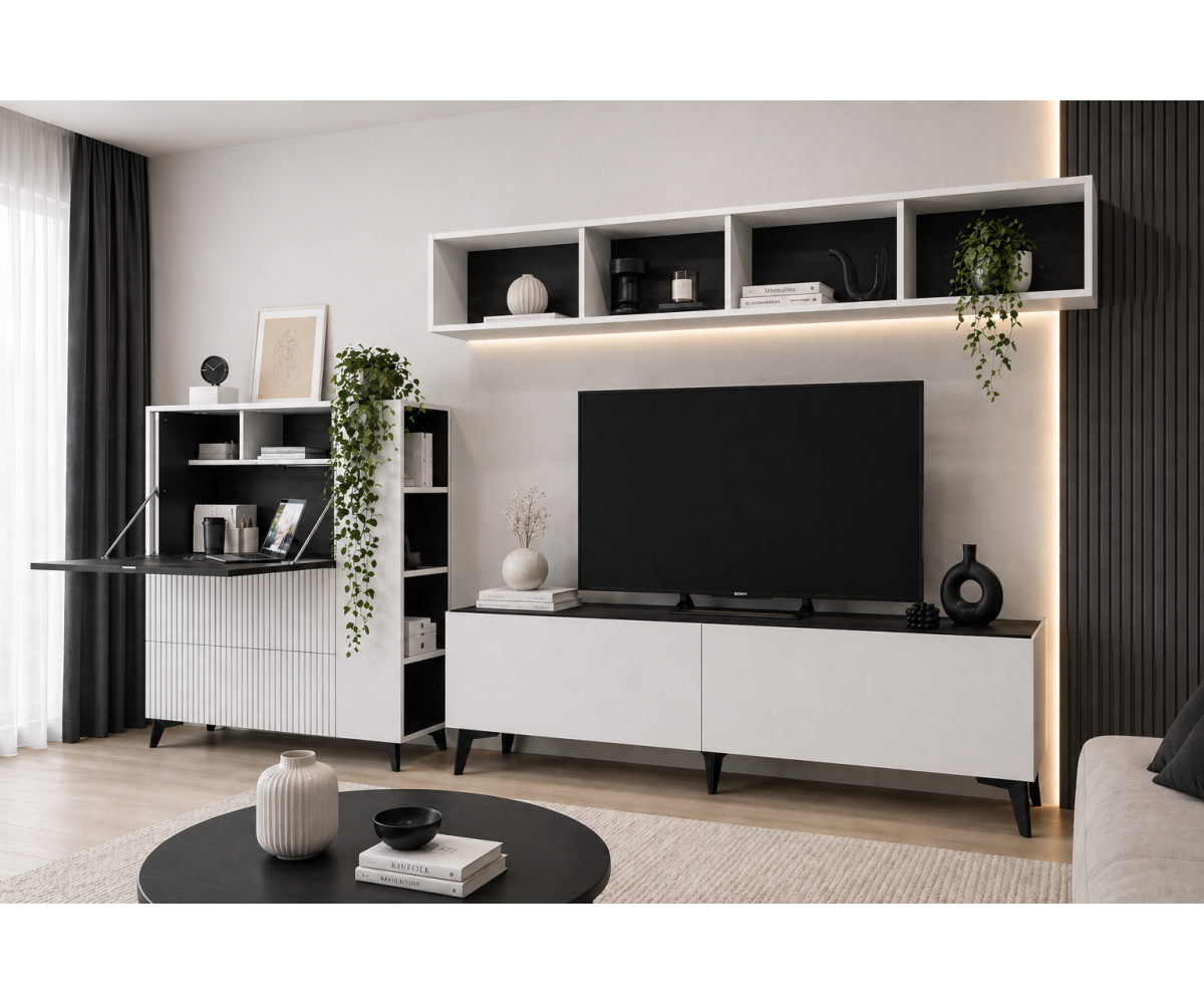 Living modular cu birou integrat Nova, PAL + MDF Riflat