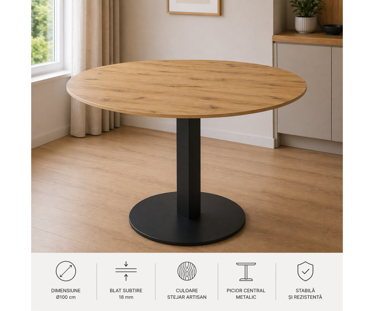 Masa dining rotunda, stejar/alb/nuc , Ø100cm
